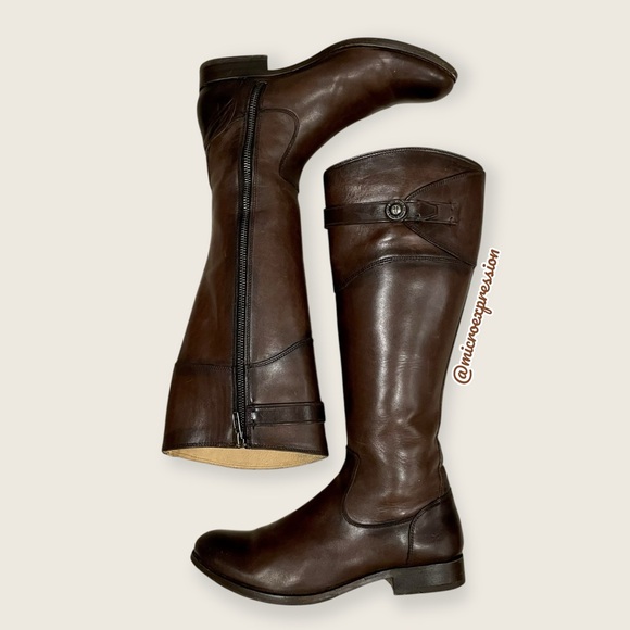 $399 Frye Molly Button Dark Brown Real Leather Knee High Tall Zip Up Riding Boot - Picture 7 of 16